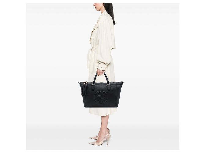 Borsa Tote Soho Working Gucci Grande in Pelle di Vitello Nera Nero - vista 6