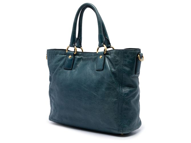 Sac cabas convertible Prada en Vitello Shine vert avec poche frontale Vert foncé - vue 2