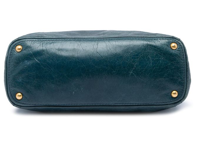 Sac cabas convertible Prada en Vitello Shine vert avec poche frontale Vert foncé - vue 3