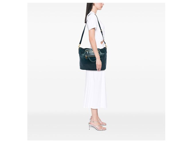 Sac cabas convertible Prada en Vitello Shine vert avec poche frontale Vert foncé - vue 7