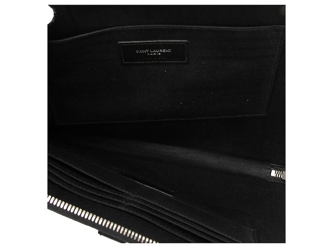 Autre Marque Clutch Classic Zip Around Snap in pelle di vitello grana grossa nera Saint Laurent Nero - vista 4