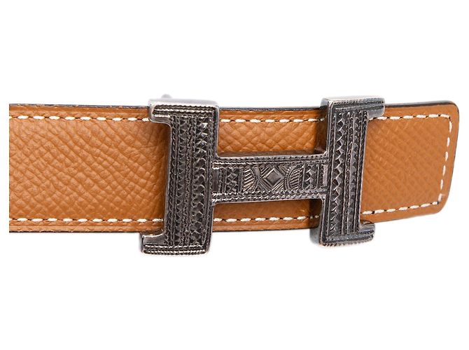 Hermès H Touareg Wendelgürtel aus braunem Epsom - Ansicht 4