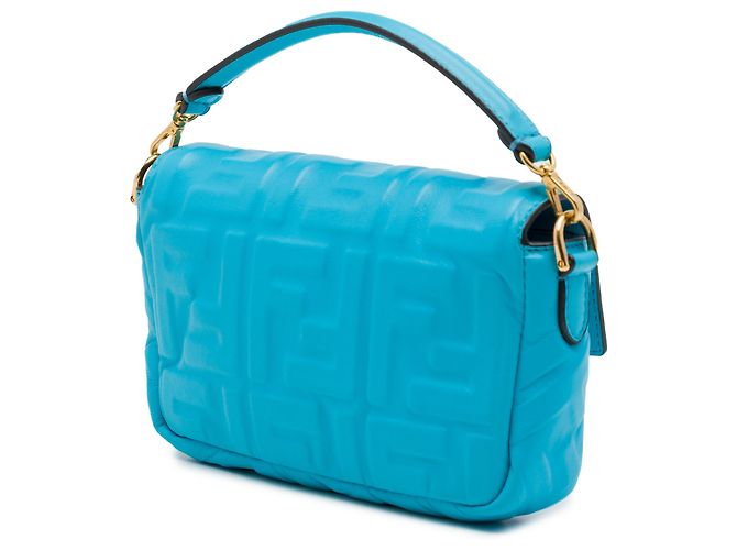 Borsa Satchel Baguette Fendi in pelle goffrata Mini Zucca blu - vista 2