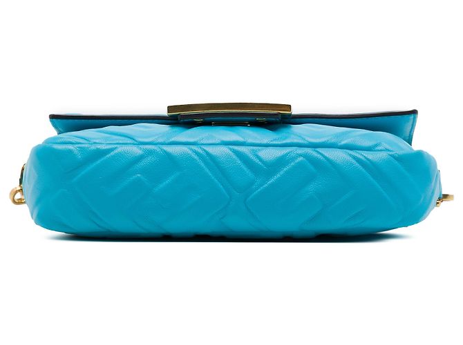 Borsa Satchel Baguette Fendi in pelle goffrata Mini Zucca blu - vista 3