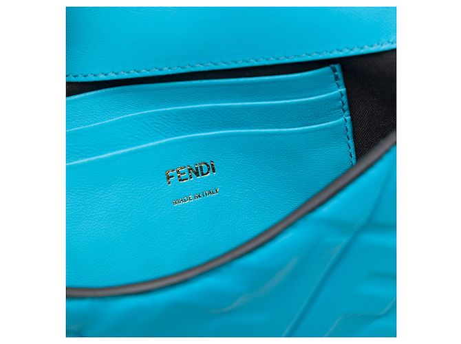 Borsa Satchel Baguette Fendi in pelle goffrata Mini Zucca blu - vista 5