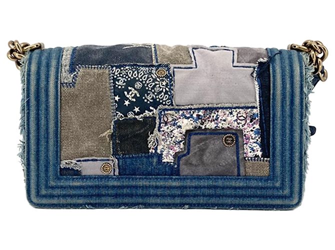 Sac Boy Chanel Blue Old Medium Denim Patchwork Bleu - vue 2