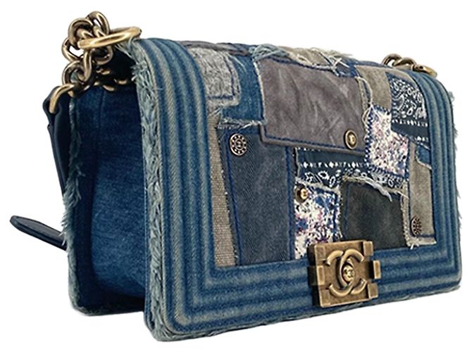Sac Boy Chanel Blue Old Medium Denim Patchwork Bleu - vue 3