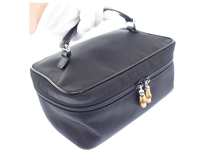 Bamboo Bolsa Vanity Gucci em nylon preto com bambu - vista 13