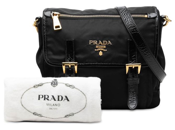 Double Bolsa Messenger Prada em Tessuto preta com zíper e fivela dupla Preto - vista 7