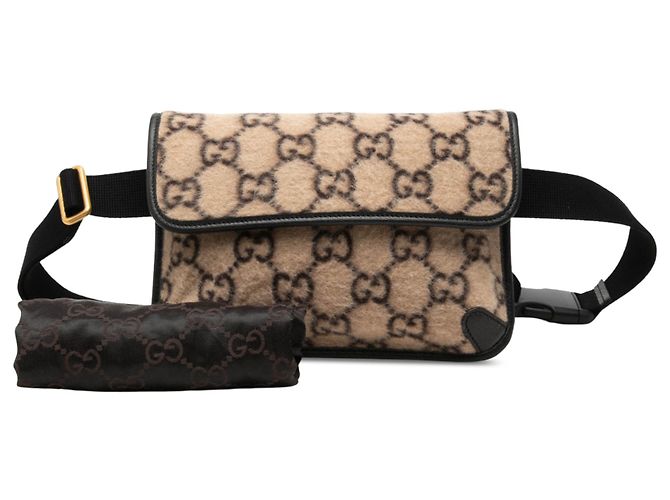 Gucci Slim Gürteltasche aus beiger GG-Wolle - Ansicht 7