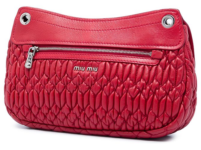 Borsa a tracolla Miu Miu in nappa matelassé rossa con catena di cristalli Rosso - vista 2