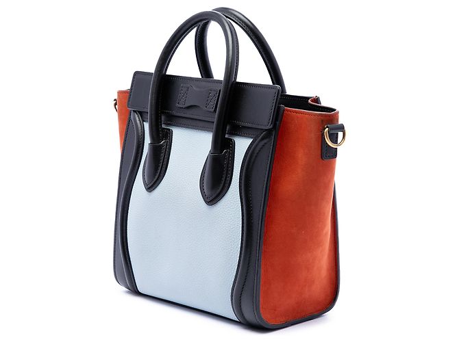 Céline Celine Borsa Luggage Nano Tricolor in Nubuck e Pelle di Vitello Drummed Bianca Bianco Crudo - vista 2