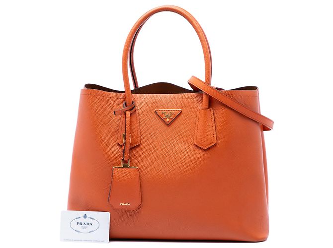 Sac à main Prada Orange Medium Saffiano Cuir Double Handle Satchel - vue 7