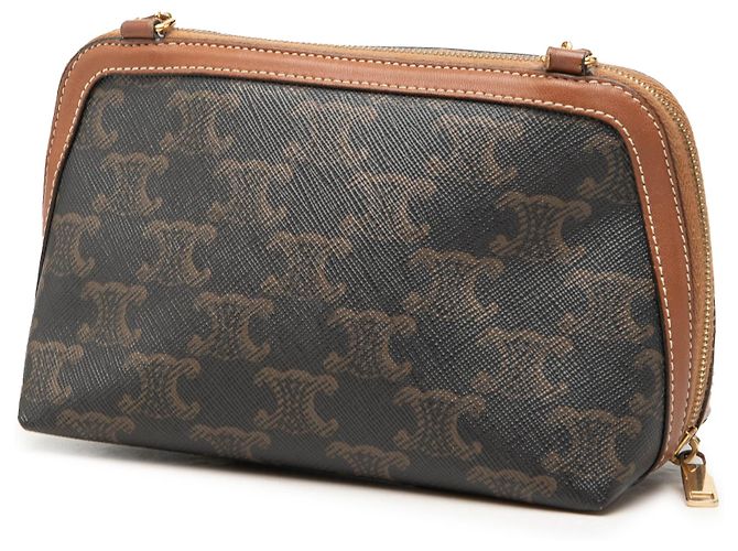 Céline Celine Brown Triomphe Clutch mit Kette aus beschichtetem Canvas Braun Dunkelbraun - Ansicht 2