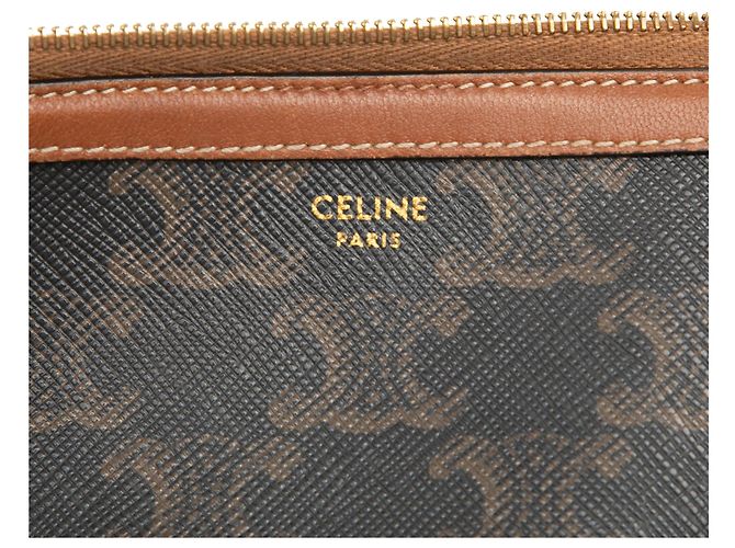 Céline Celine Brown Triomphe Clutch mit Kette aus beschichtetem Canvas Braun Dunkelbraun - Ansicht 5