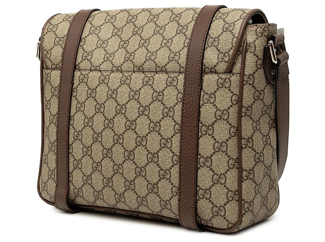 Gucci Beige GG Supreme Texturierte Dollar-Kalbsleder Retro Interlocking G Flap Messenger Bag - Ansicht 2