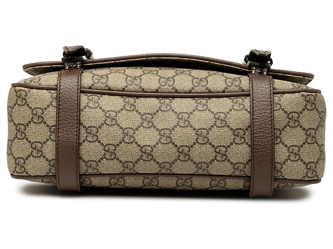 Gucci Beige GG Supreme Texturierte Dollar-Kalbsleder Retro Interlocking G Flap Messenger Bag - Ansicht 3