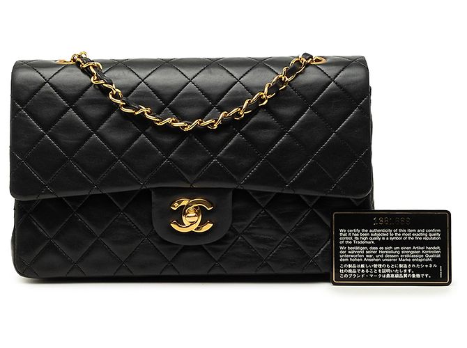 Chanel Black Medium Classic Lambskin Double Flap Noir - vue 7
