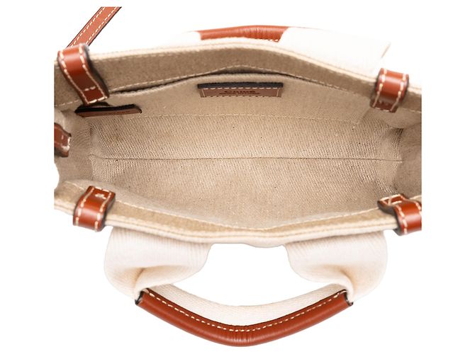 Chloé Mini Tote Woody North South in tela beige - vista 4