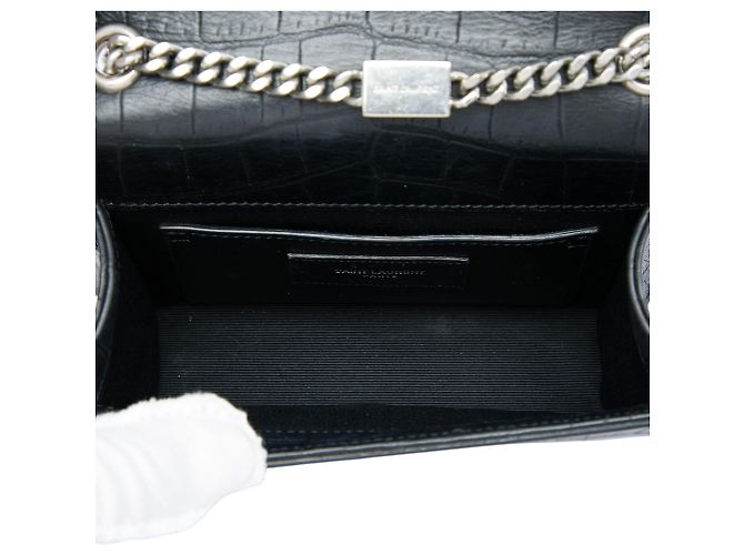 Autre Marque Saint Laurent Black Small Croc Embossed Leather Monogram Kate Tassel Crossbody Nero - vista 4
