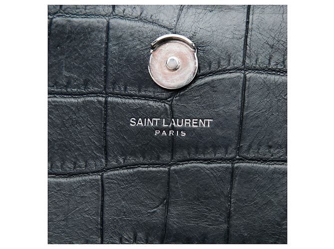 Autre Marque Saint Laurent Black Small Croc Embossed Leather Monogram Kate Tassel Crossbody Nero - vista 5