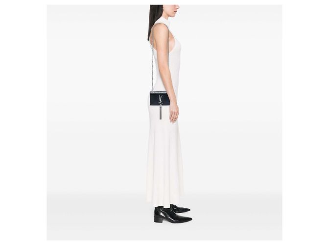 Autre Marque Saint Laurent Black Small Croc Embossed Leather Monogram Kate Tassel Crossbody Nero - vista 6