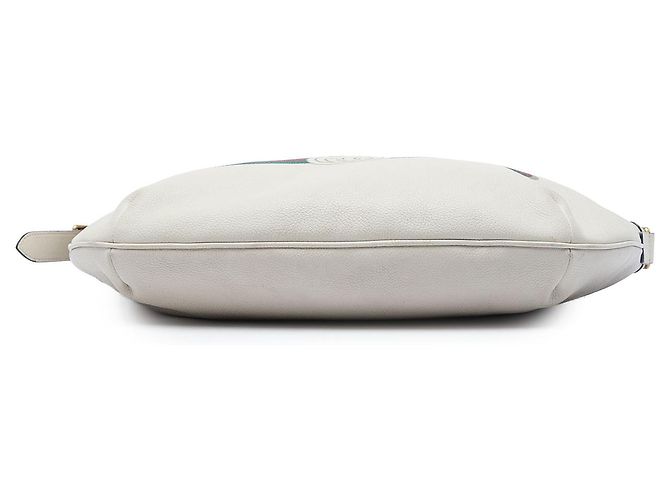 Bolsa tiracolo meia lua Gucci em couro de bezerro granulado branco com logo - vista 3