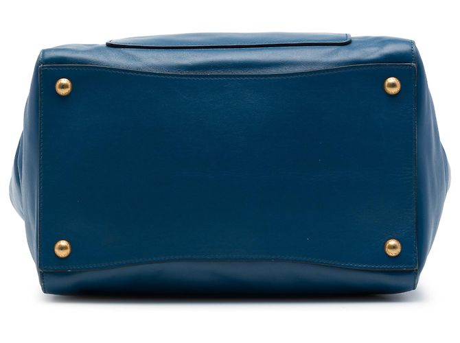 Tote Saco Shopping Prada em couro de bezerro macio azul com bolso frontal - vista 3