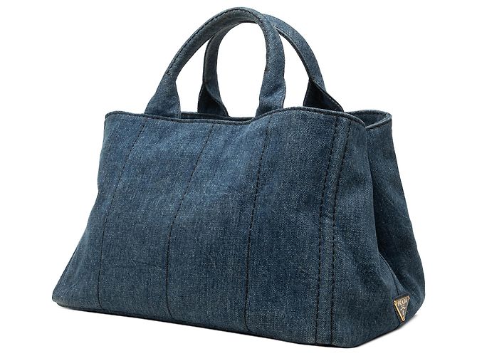 Tote Sacola Prada em denim azul com logo Canapa - vista 2