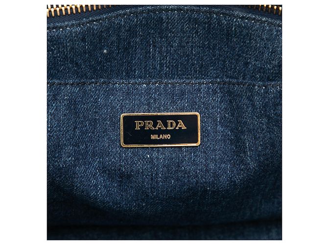 Tote Sacola Prada em denim azul com logo Canapa - vista 5