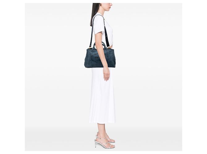 Tote Sacola Prada em denim azul com logo Canapa - vista 6