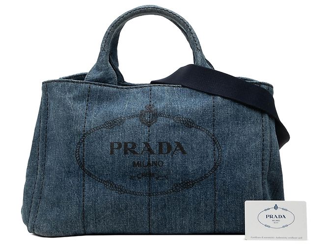 Tote Sacola Prada em denim azul com logo Canapa - vista 7