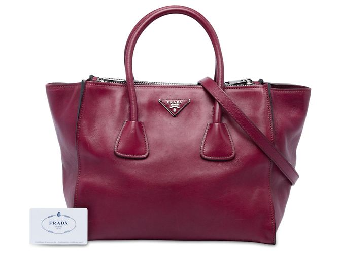 Double Bolsa Prada Red Glace Calf Twin Pocket de alça dupla Vermelho Bordeaux - vista 7