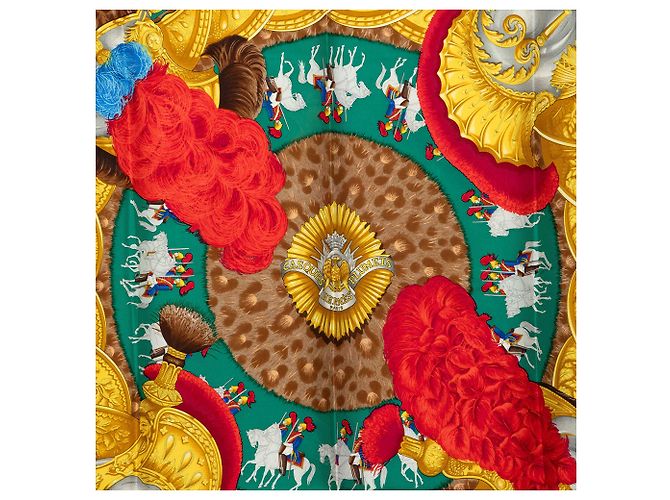 Foulard di seta Hermès Green Casques et Plumets 90 Verde - vista 2