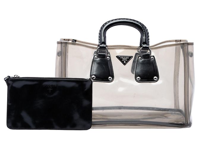 Prada Tote aus PVC mit schwarzem Spazzolato-Besatz - Ansicht 7