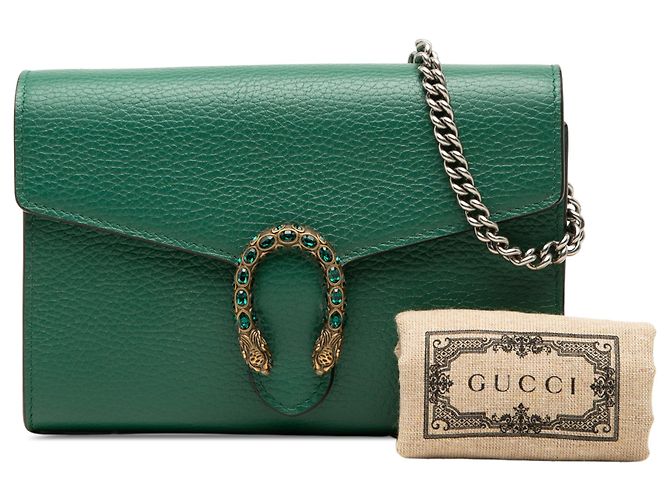 Portafoglio con catena Dionysus Gucci in pelle di vitello verde - vista 7