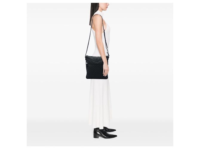 Borsa a tracolla Gucci in nylon GG nero con Web - vista 5
