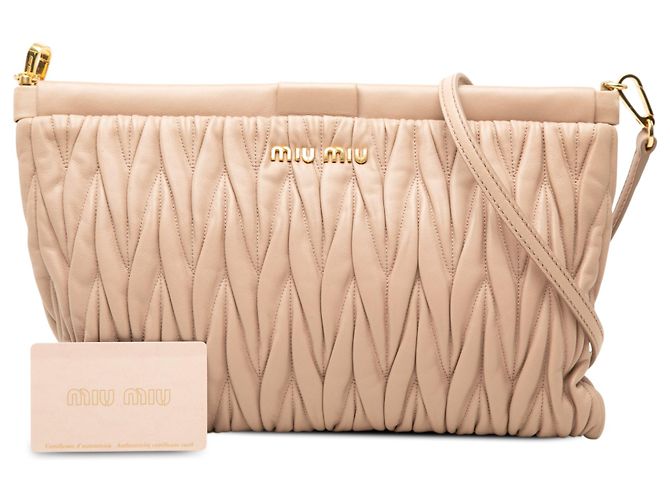 Clutch con cierre de marco Miu Miu en nappa matelassé marrón con correa Castaño Carne - vista 7