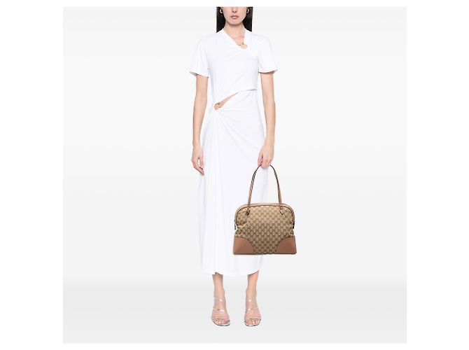Borsa tote Gucci Bree Dome Medium in tela GG beige - vista 6
