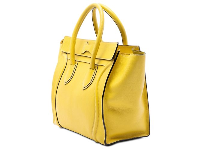 Céline Celine Mini Luggage Tote in pelle di vitello grana grossa gialla Giallo - vista 2