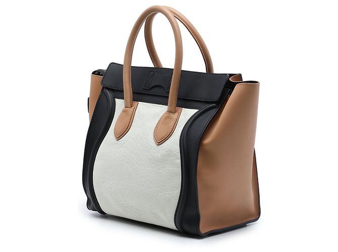 Céline Celine Mini Luggage Tote in pelle di vitello tricolore bianca Bianco - vista 2