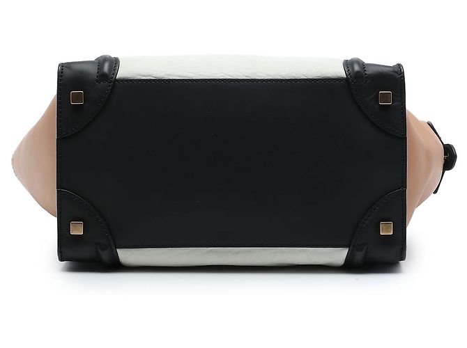 Céline Celine Mini Luggage Tote in pelle di vitello tricolore bianca Bianco - vista 3