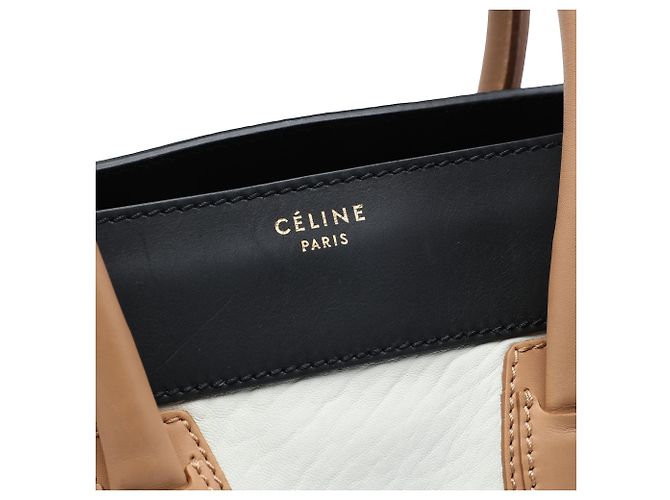 Céline Celine Mini Luggage Tote in pelle di vitello tricolore bianca Bianco - vista 5