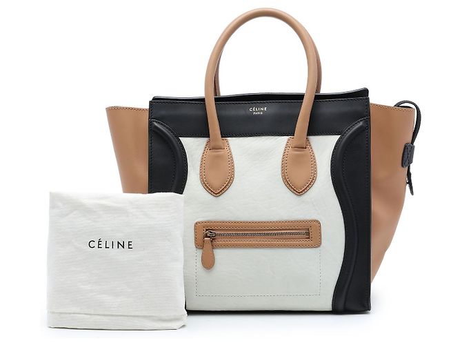 Céline Celine Mini Luggage Tote in pelle di vitello tricolore bianca Bianco - vista 7