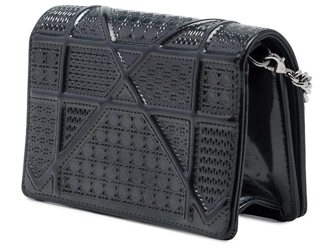 Autre Marque Dior Black Baby Metallic Patent Microcannage Diorama Flap Nero - vista 2