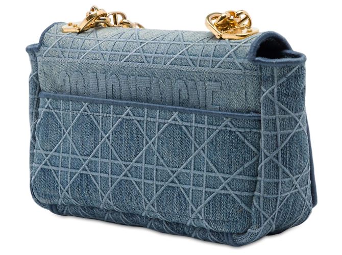 Autre Marque Borsa Dior Caro Small in denim blu con ricami Cannage - vista 2