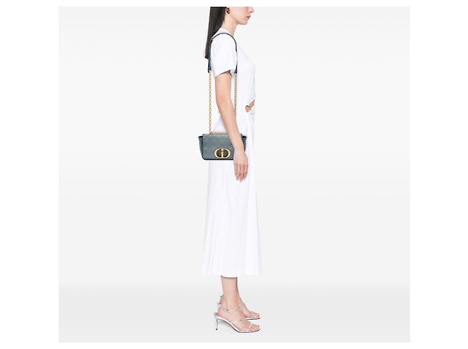 Autre Marque Borsa Dior Caro Small in denim blu con ricami Cannage - vista 6