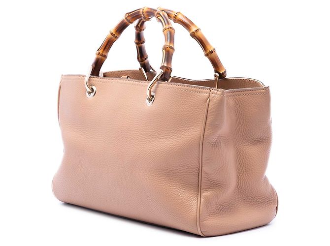 Borsa Gucci Bamboo Shopper Media in Vitello Marrone Carne - vista 2