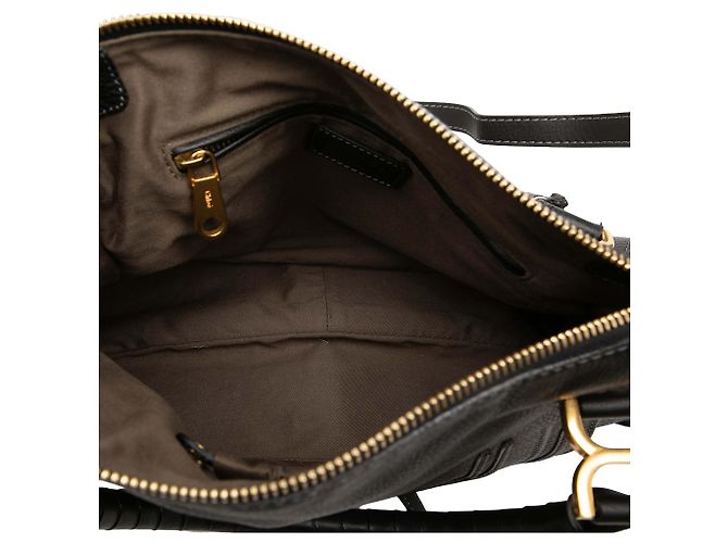 Bolsa Satchel Marcie Chloé em couro granulado preto tamanho Medium - vista 4