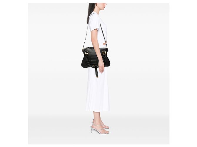 Bolsa Satchel Marcie Chloé em couro granulado preto tamanho Medium - vista 6